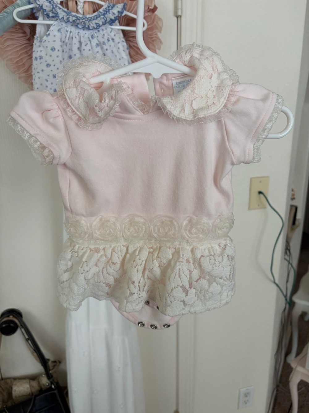 Edgehill Collection Pale Pink Lace-Trim Baby Romper